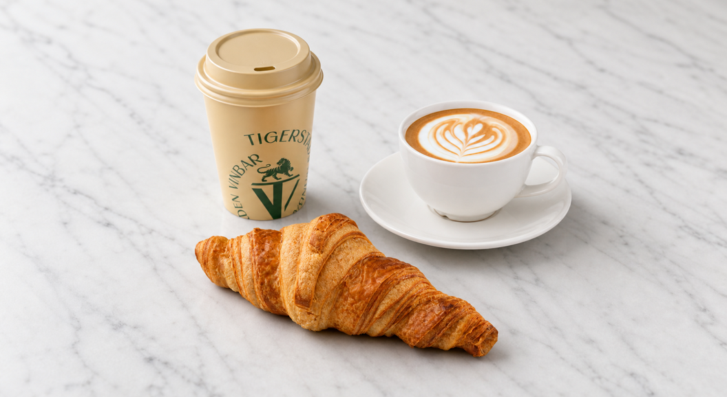 Croissant og kaffe