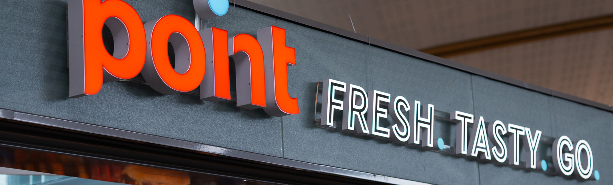 Logo for kiosken Point med teksten "Fresh. Tasty. Go