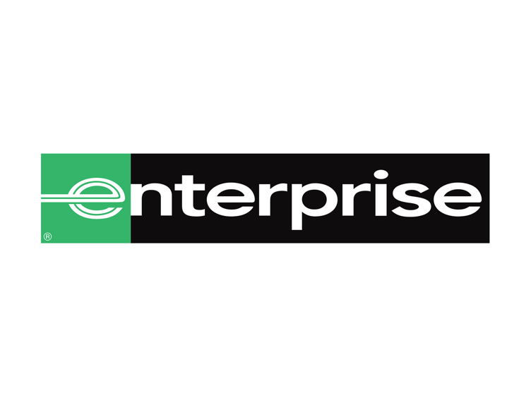 Enterprise Rent-A-Car-logo med et grønt og svart fargeskjema med en stilisert liten "e