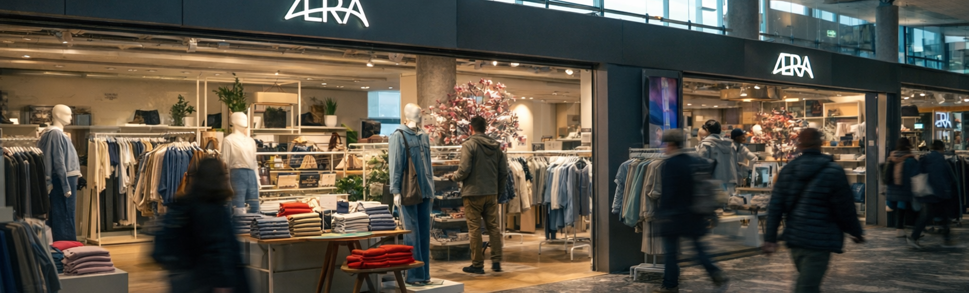 Butikkvindu av Zara Dame i et kjøpesenter, viser moderne dameklær og tilbehør i et stilfullt interiør