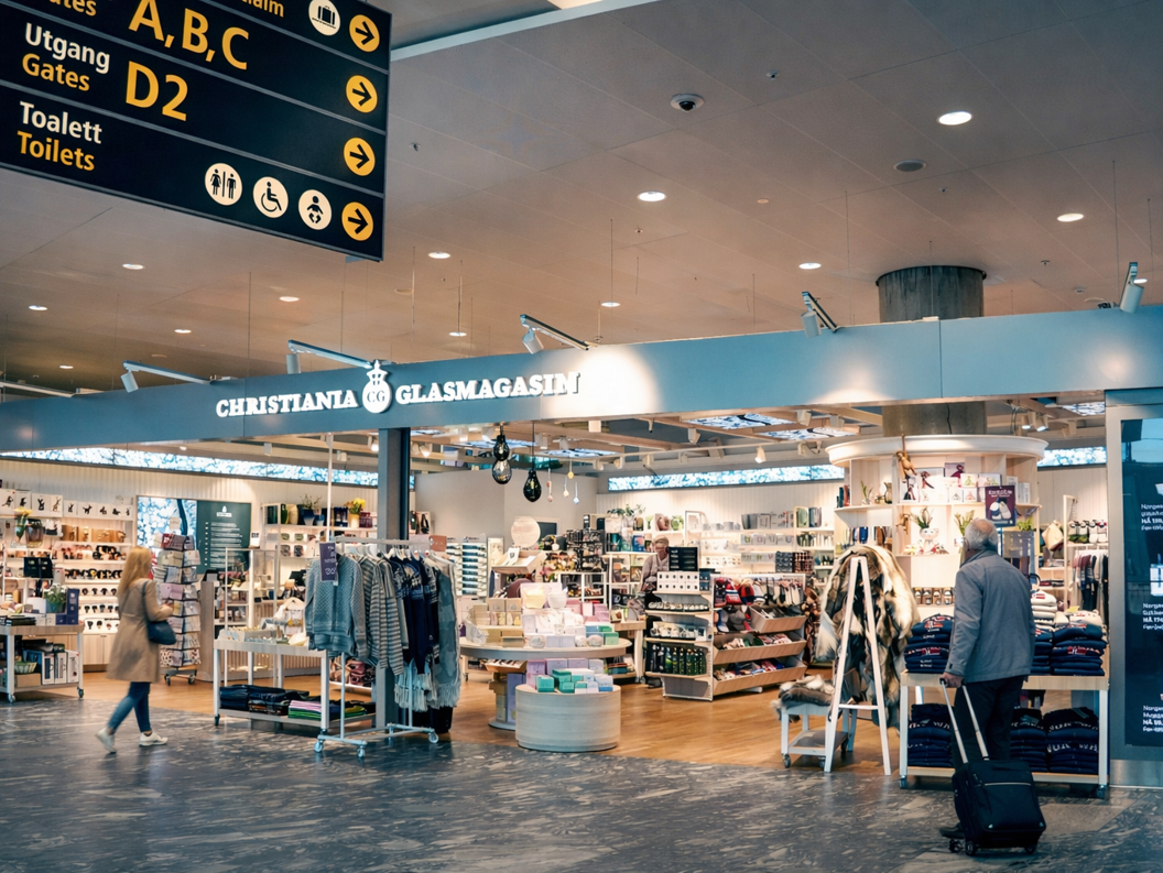 Storefront of Christiania Glasmagasin featuring a well-lit display of jewelry, clothing, and home decor items in a modern shopping mall setting