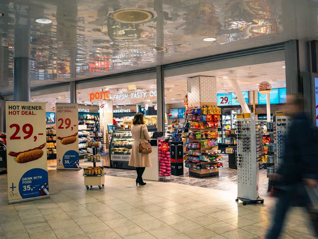Storefront sign with bold red letters reading "Point" and white letters stating "Fresh. Tasty. Go." in a modern design, highlighting food and convenience