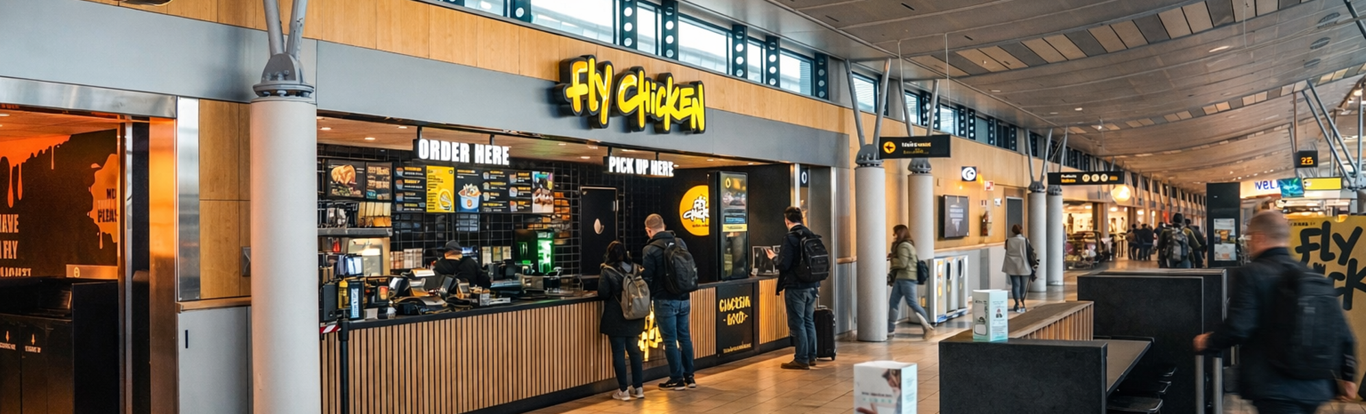 Fly Chicken butikken inne på Trondheim lufthavn som er inne i terminalen