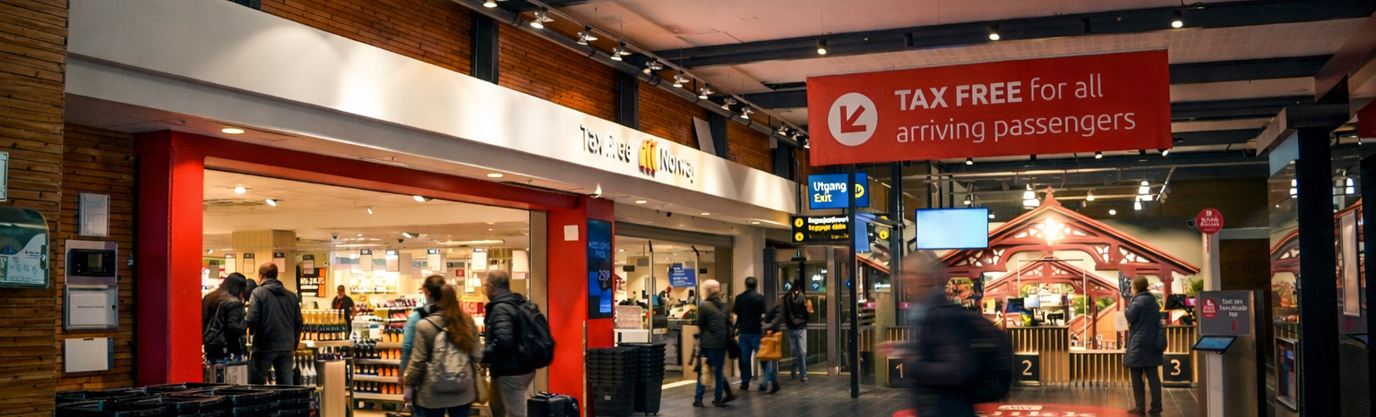 Bilde av Taxfree butikken som er inne på Trondheim lufthavn, med persjoner som går forbi